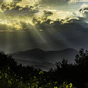 Smoky Mountains Sunset In Yellow And Blue Poster
