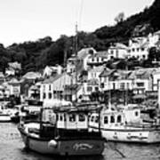 Smugglers Cove Polperro Fishing Harbour Black And White Poster