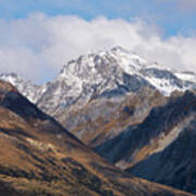 Snow Topped Mountain Peak From Glenorchy Valley Poster