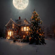 Snowfall With Snowball Moon Ii Poster