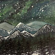 Snowy Mountains With Aurora Poster
