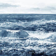 Soft Indigo Blue Calm Ocean Waves Beach Art Poster