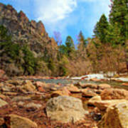 Rocky Riverbank With Pine Trees,south Boulder Creek Poster