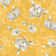 Southern Magnolia Pattern on Mustard Yellow Poster