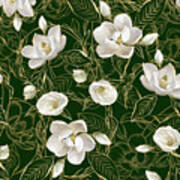 Southern Magnolias On Deep Green Poster