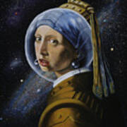 Space Girl With Pearl Earpiece, After Vermeer Poster