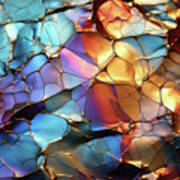 Stained Glass Mosaic Of Warm Golds And Cool Blues - Ai Art Poster