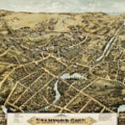 Stamford Connecticut Vintage Map Birds Eye View 1875 Poster