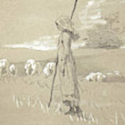 Standing Shepherdess With Her Flock Poster