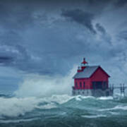 Storm At The Grand Haven Lighthouse On Lake Michigan Poster