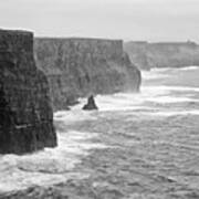 Stormy Moody Cliffs Of Moher County Clare Ireland Black And White Poster