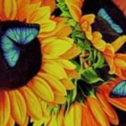 Blue Morpho Sunflower Dream Poster