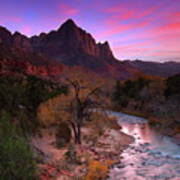 Sunset At The Watchman During Autumn At Zion National Park Poster