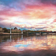 Sunset On The Rhone River Lyon France Poster