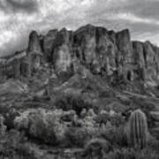 Superstition Mountains Black And White Poster