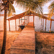 Swaying Palms Over The Dock At Sunset Poster