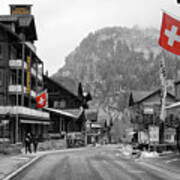 Swiss Flags Hotel Oberland Lauterbrunnen Switzerland Jungfrau Color Splash Poster