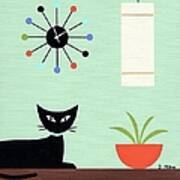 Tabletop Cat Green Background Poster
