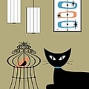 Tabletop Cat With Bird Cage Poster