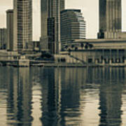 Tampa Bay Skyline Reflections And Cityscape - Sepia Poster
