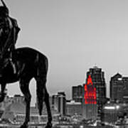 The Kansas City Scout Overlooking The Downtown Cityscape - Selective Color Panorama Poster