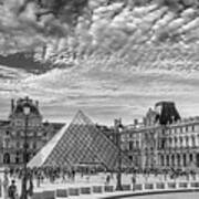 The Louvre, A Black And White Panorama Poster