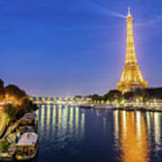The Seine River By Night In Paris, France Poster