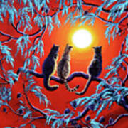 Three Cats In A Bright Red Sunset Poster