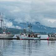 Three Fishing Vessels Waiting In Juneau Poster