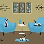 Three Siamese In Blue Chairs Poster