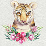 Tiger With Flowers Poster