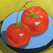 Tomatoes On Blue Plate Poster