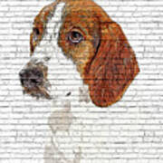 Too Adorable Sad Hound Dog - Brick Block Background Poster