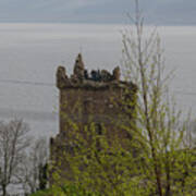 Tourists At The Top Of The Remains Of A Tower In The Urquhart Ca Poster