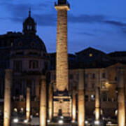 Trajan Column In Rome By Night Poster
