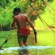 Tribal Man Goes Fishing Poster