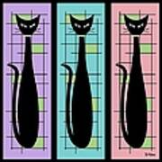 Trio Of Cats Purple, Blue And Pink On Black Poster