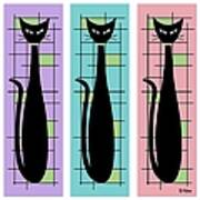 Trio Of Cats Purple, Blue And Pink On White Poster