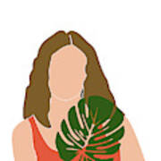 Tropical Reverie 18 - Modern, Minimal Illustration - Girl And Palm Leaves - Aesthetic Tropical Vibes Poster