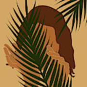 Tropical Reverie - Modern Minimal Illustration 03 - Girl With Palm Leaf - Tropical Aesthetic - Brown Poster