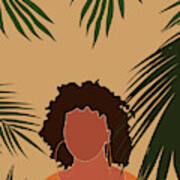 Tropical Reverie - Modern Minimal Illustration 06 - Girl, Palm Leaves - Tropical Aesthetic - Brown Poster