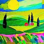 Tuscany Landscape Painting Tuscany Toscana Italy Europe Florence Sienna Countryside Cypress Summer Holidays Landscape Beauty Art Artist Artistic Artwork Background Beautiful Blue Color Countryside Poster