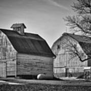 Twin Barns In Black And White Poster