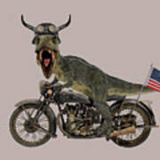 Tyrannosaurus Rex On Motorbike Poster