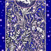 Unicorn Garden Tapestry Design In Midnight Blue Poster