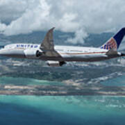 United Dreamliner Over Daniel K. Inouye International Airport Hawaii Poster