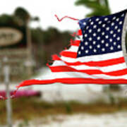 U.s. Flag Damaged By Hurricane Poster