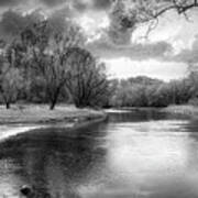 Valley River Panorama In Black And White Poster