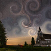 Van Gogh Starry Night At The Big Coulee Church In Rural Nd Poster