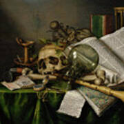 Vanitas Still Life With Books, Manuscripts And A Skull Poster